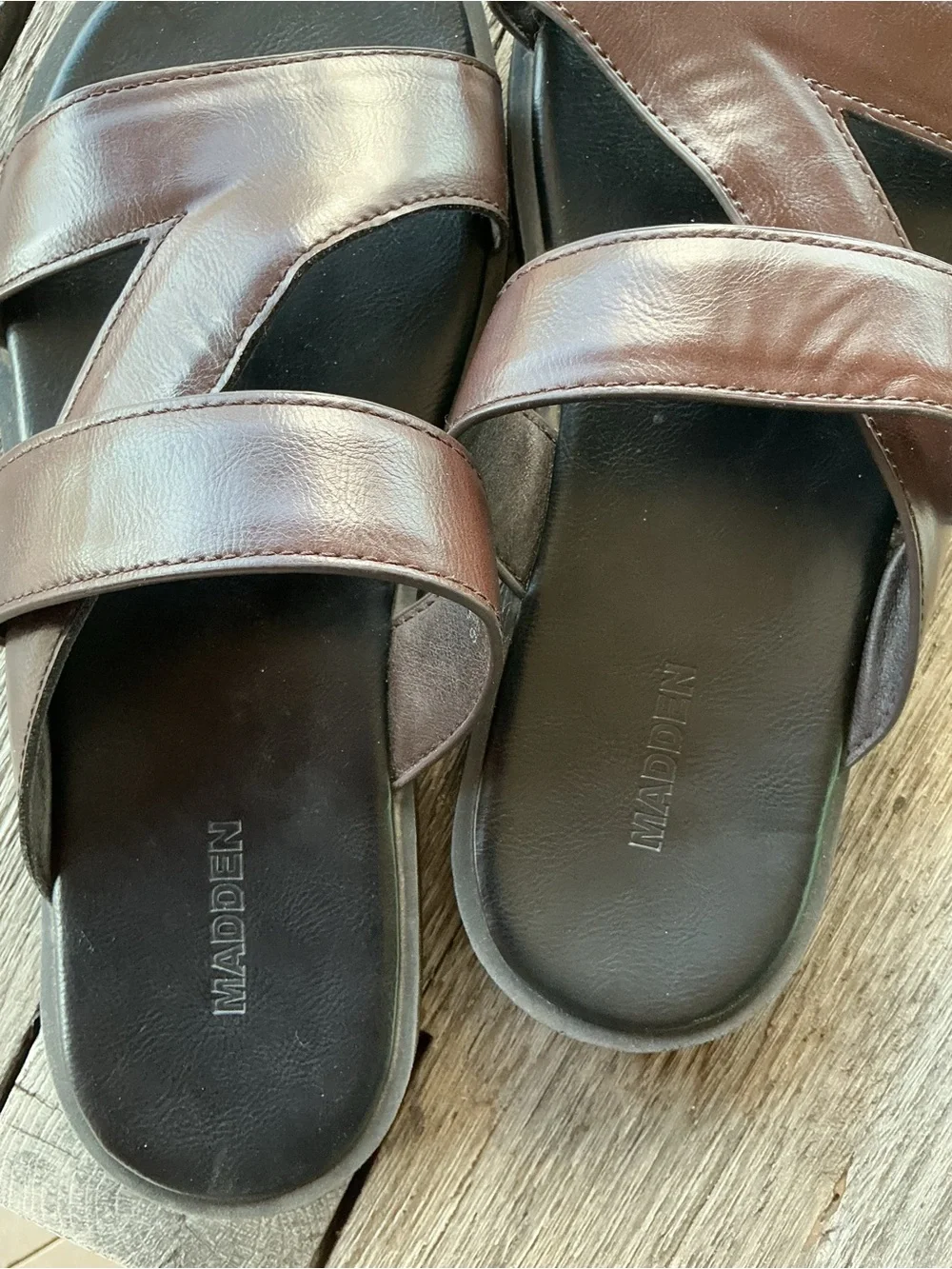🤎Madden Brown Leather Slide Sandals Men's 9.5 Minimalist Coastal